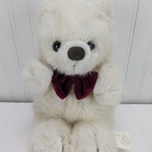 Vintage Beachwood Bunch White Teddy Bear Plush 10" Stuffed Animal Red Bowtie